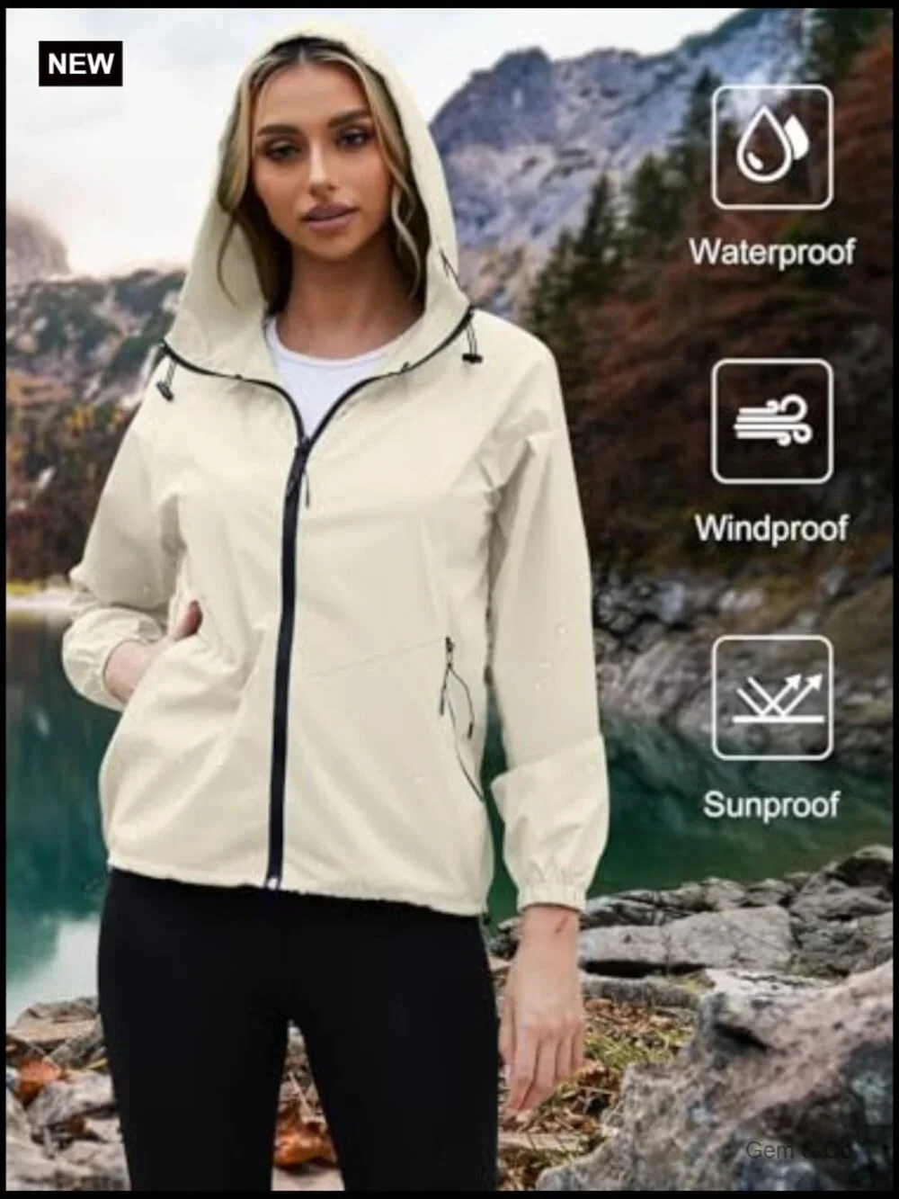 Lightweight Packable Rain Jacket Women Waterproof Travel Coats S-XXL - Picture 2 of 7